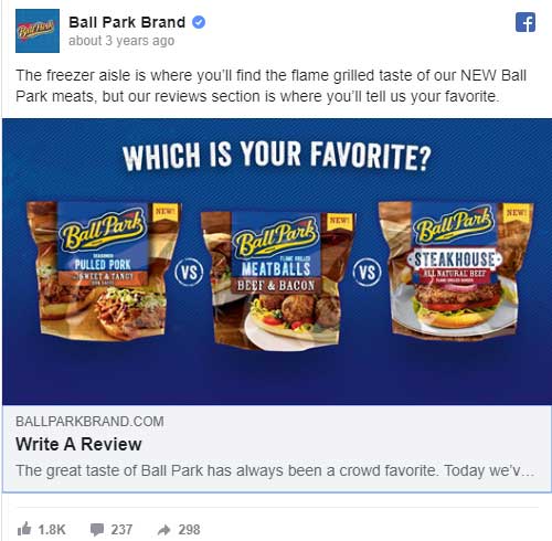 ball park brand asks for reviews